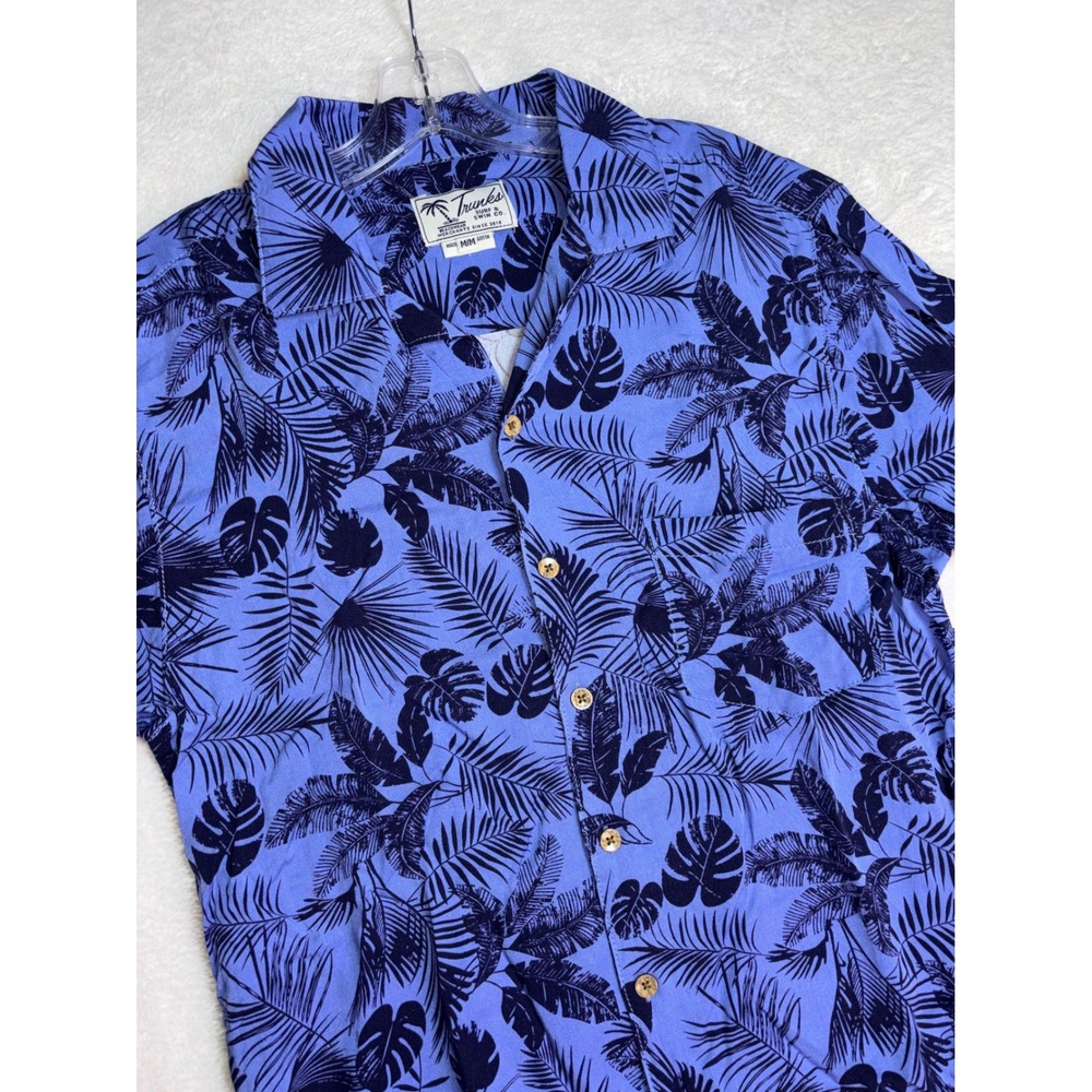 Trunks Surf & Swim Co Mens Medium Blue Tropical Palm Leaf Button Down Shirt M